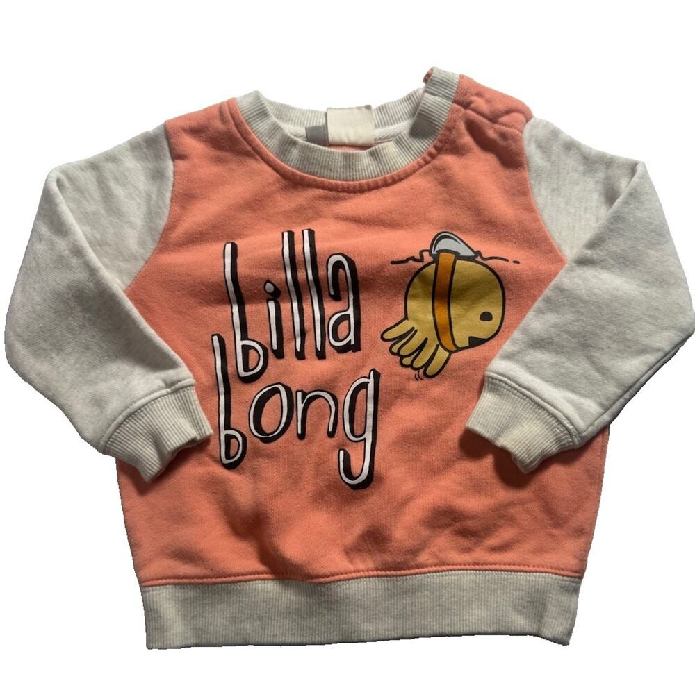 Billabong Toddler Unisex Size 2 Coral Fleece Sweatshirt Fish Graphic Pullover